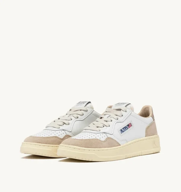 BASKET MEDALIST BAS EN CUIR ET DAIM BLANC ET OR