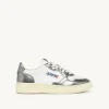 BASKETS MEDALIST LOW BICOLOR EN CUIR BLANC ET SILVER